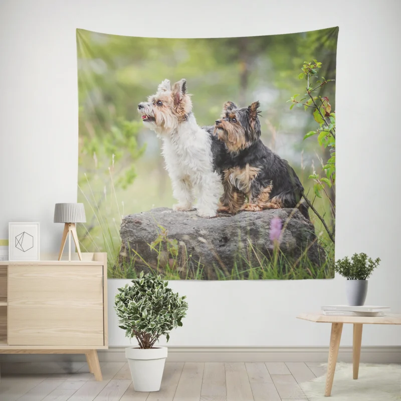 Sweet and Tiny  Yorkshire Terrier Quartet Wall Tapestry