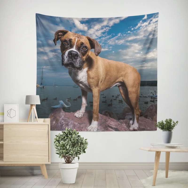 The Intense Stare of Boxer (Dog)  Boxer Wall Tapestry