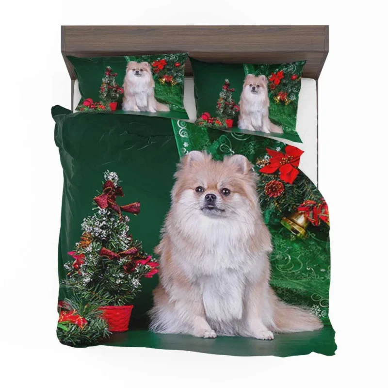 Tree Poms: Pomeranian Christmas Quartet Bedding Set 1