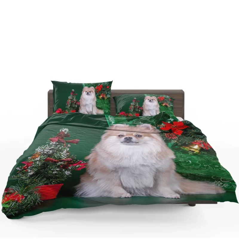 Tree Poms: Pomeranian Christmas Quartet Bedding Set