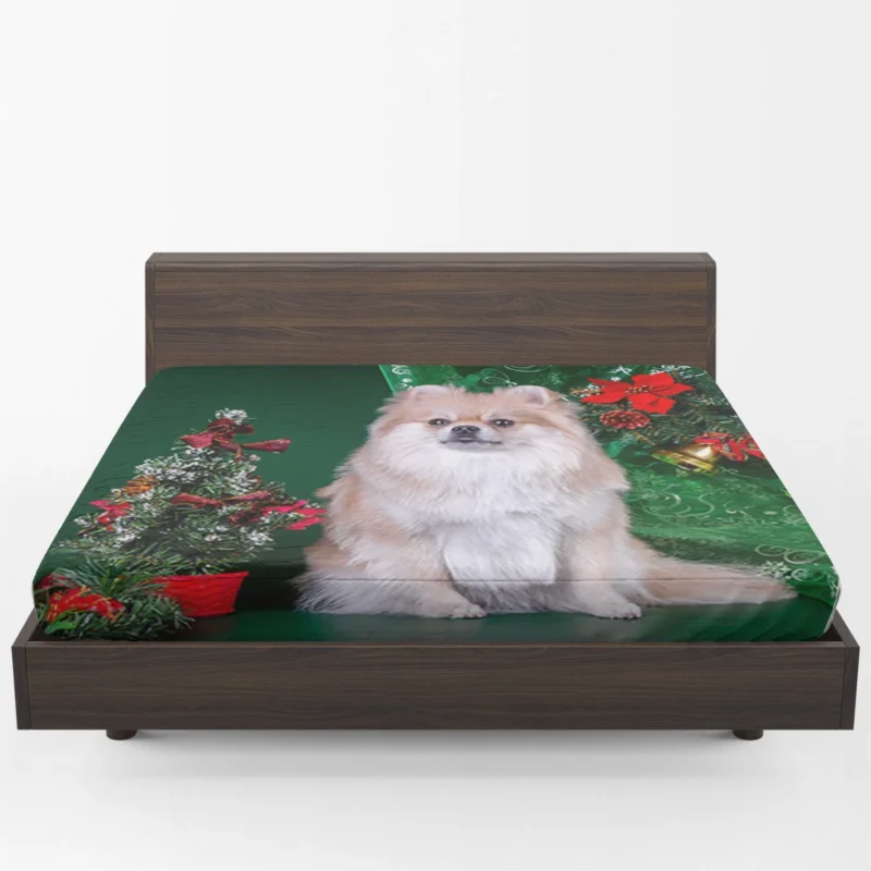 Tree Poms: Pomeranian Christmas Quartet Fitted Sheet 1