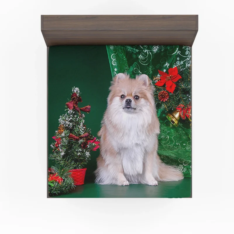 Tree Poms: Pomeranian Christmas Quartet Fitted Sheet