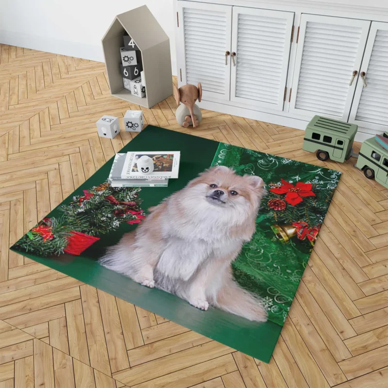 Tree Poms: Pomeranian Christmas Quartet Floor Rug 1