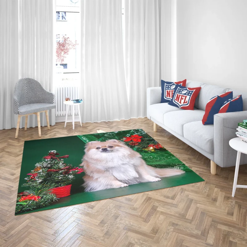 Tree Poms: Pomeranian Christmas Quartet Floor Rug 2