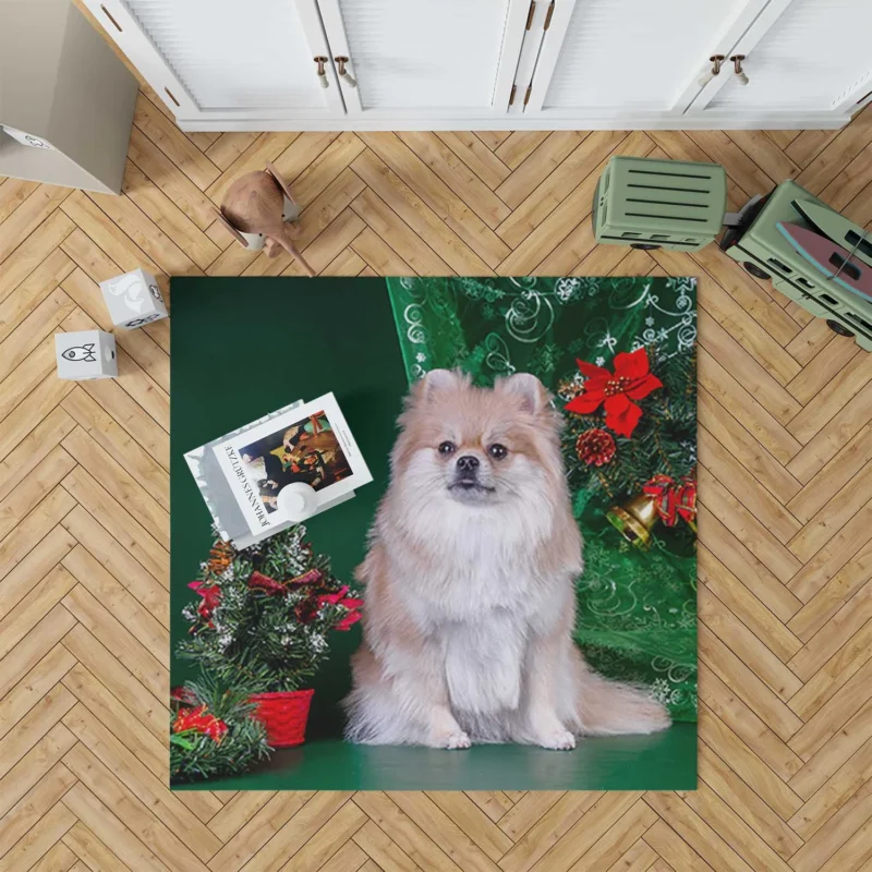 Tree Poms: Pomeranian Christmas Quartet Floor Rug