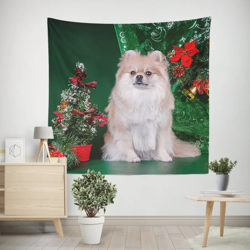 Tree Poms  Pomeranian Christmas Quartet Wall Tapestry