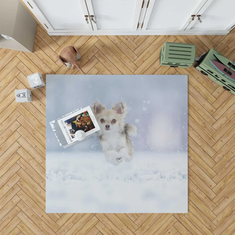 Winter Romp in Snowstorm: Chihuahua Quartet Floor Rug