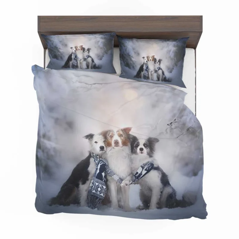 Winter Snow Beauty with Depth Of Field and Scarf: Border Collie Bedding Set 1