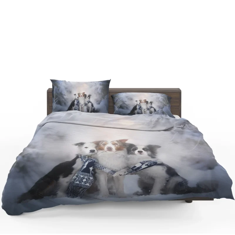 Winter Snow Beauty with Depth Of Field and Scarf: Border Collie Bedding Set