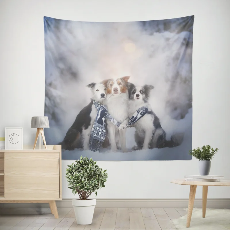 Winter Snow Beauty with Depth Of Field and Scarf  Border Collie Wall Tapestry