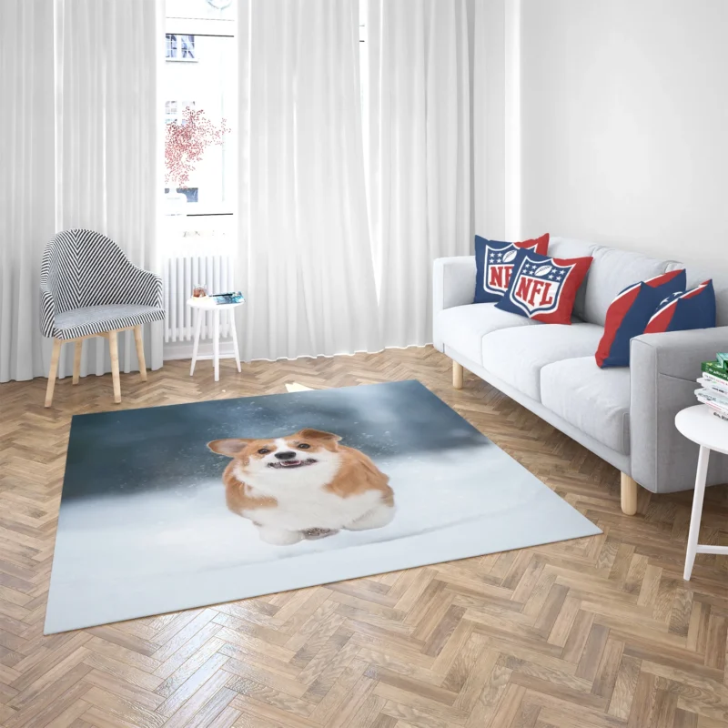 Winter Wonder: Corgi in Snow with Depth of Field Floor Rug 2