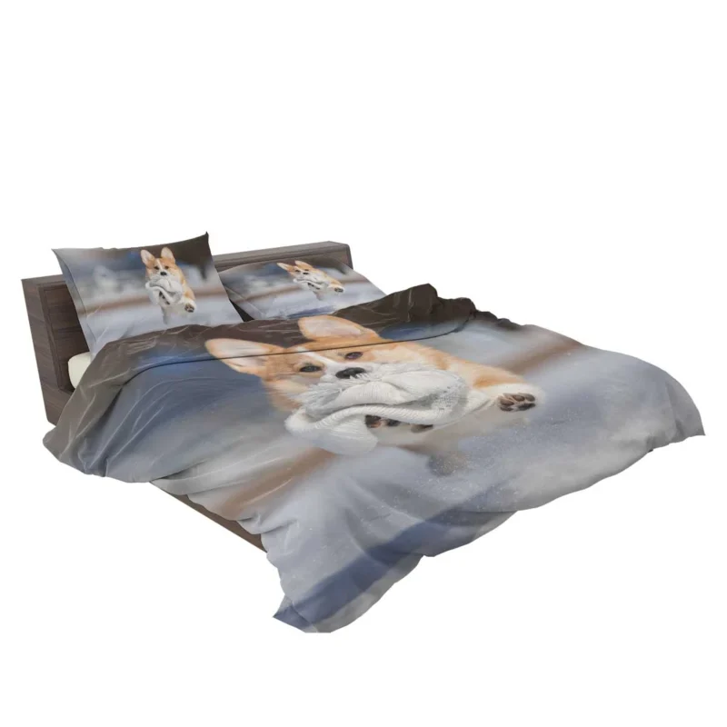 Winter Wonder: Corgi in Snow with Hat and Depth of Field Bedding Set 2