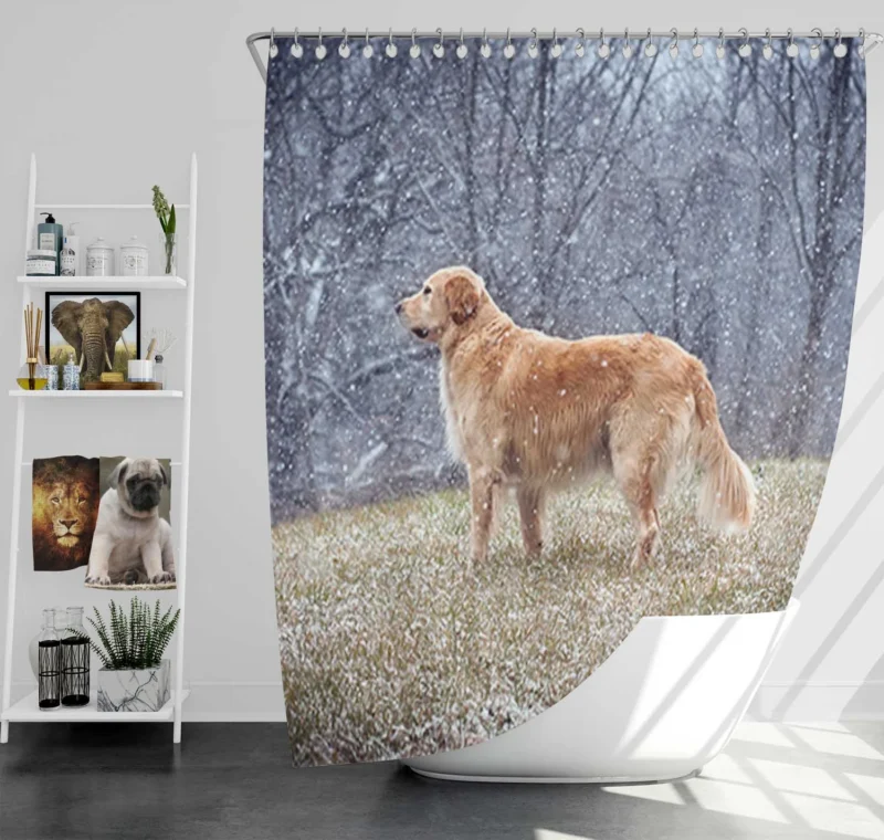 Winter Wonderland: Golden Retrievers in Snow Shower Curtain