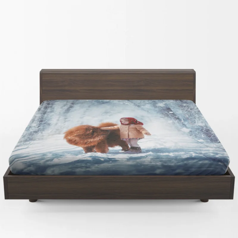 Winter Wonderland: Little Girl and Chow Chow Fitted Sheet 1