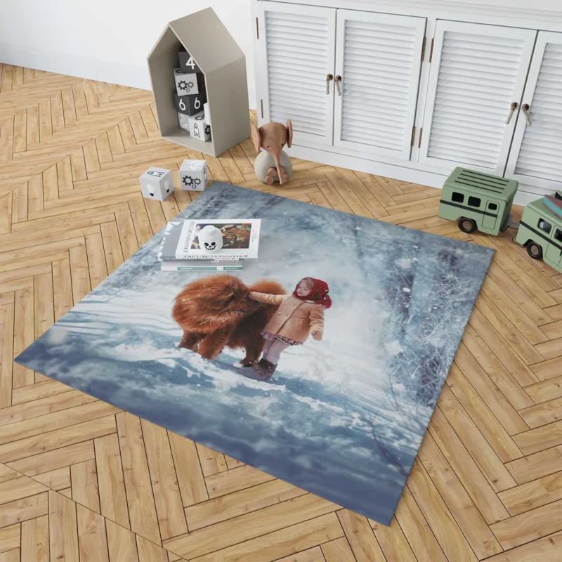 Winter Wonderland: Little Girl and Chow Chow Floor Rug 1