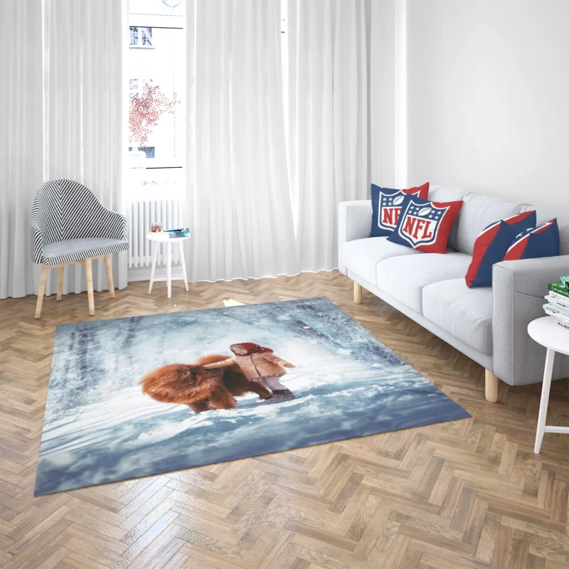 Winter Wonderland: Little Girl and Chow Chow Floor Rug 2