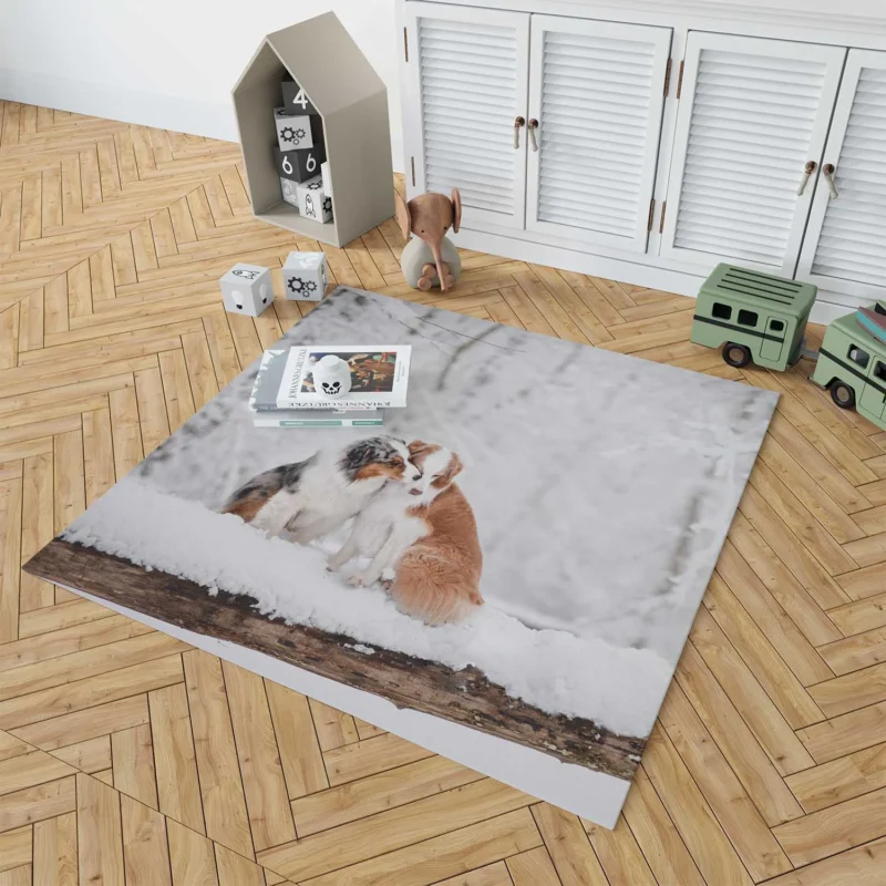 Winter Wonderland in the Snow: Australian Shepherd Floor Rug 1