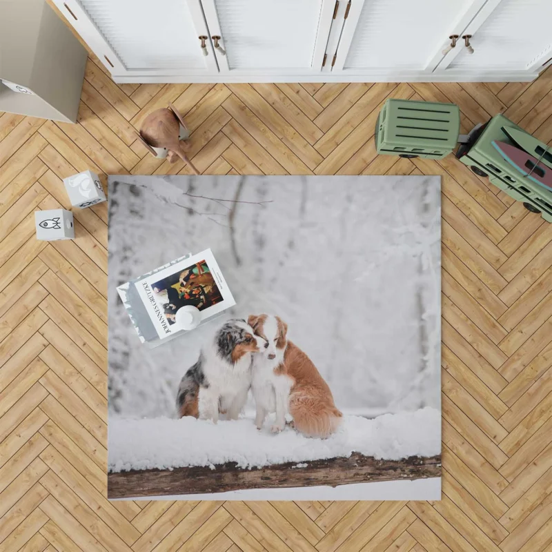 Winter Wonderland in the Snow: Australian Shepherd Floor Rug