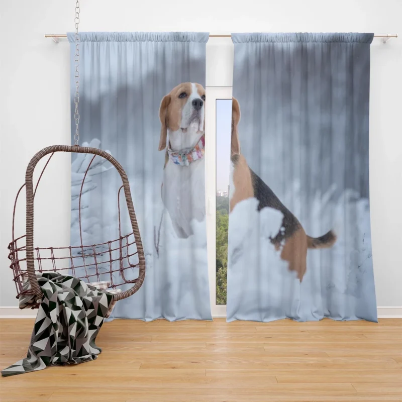 Winter Wonderland in the Snow: Beagle Window Curtain