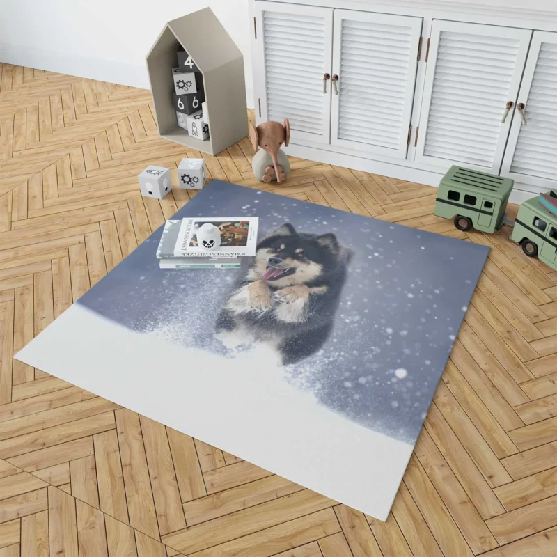 Winter Wonderland with Alaskan Malamute Quartet Floor Rug 1