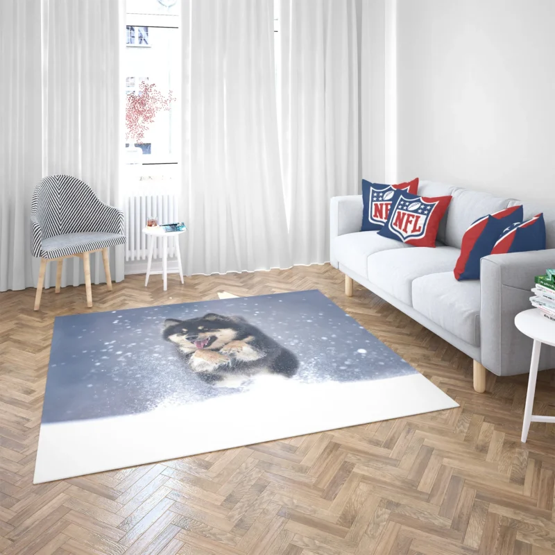 Winter Wonderland with Alaskan Malamute Quartet Floor Rug 2