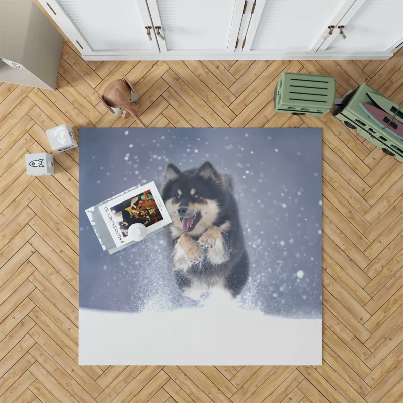 Winter Wonderland with Alaskan Malamute Quartet Floor Rug