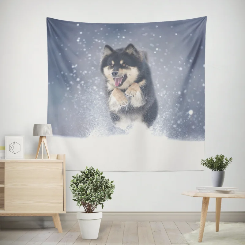 Winter Wonderland with Alaskan Malamute Quartet Wall Tapestry