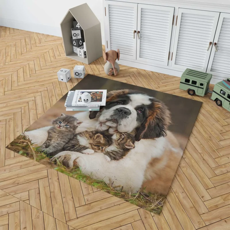 With a Playful Cat and Kitten: St. Bernard Floor Rug 1