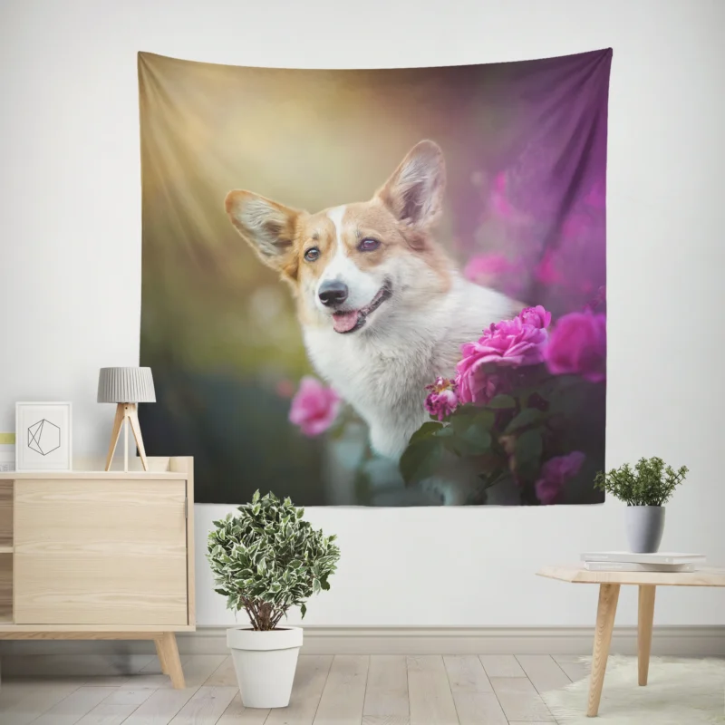 Wonderful Fourfold Corgi Elegance Quartet Wall Tapestry