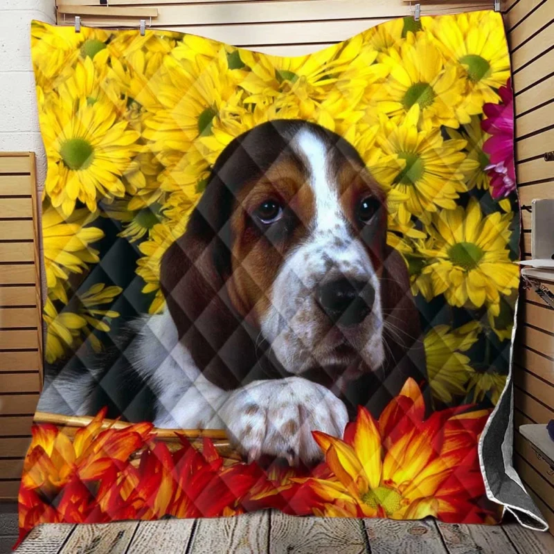 Basket of Flowers and Basset Beauty: Basset Hound Quilt Blanket