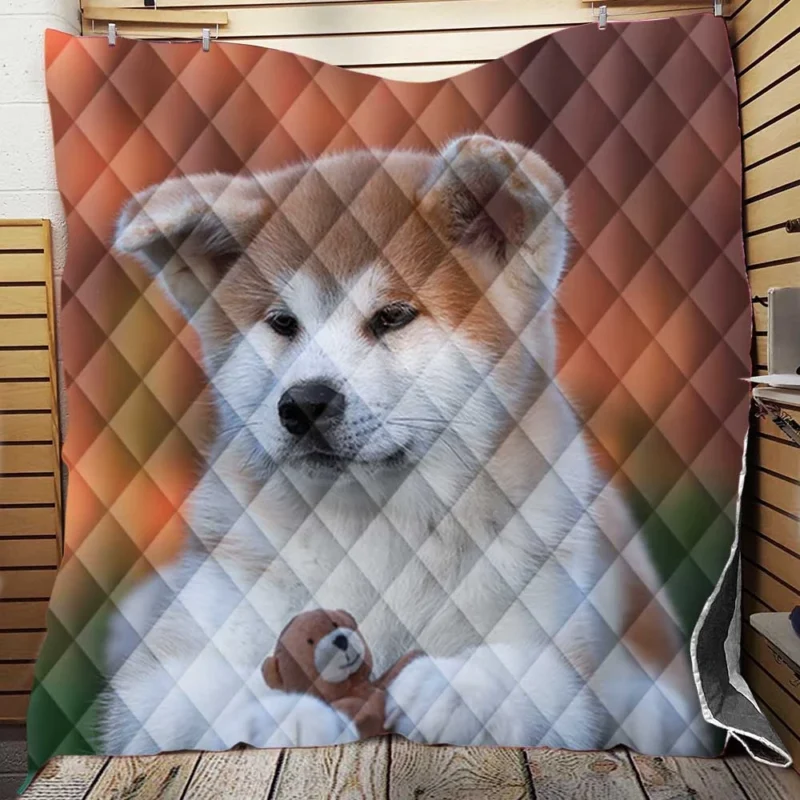 Bringing Joy: Puppies of the Akita Quartet Quilt Blanket