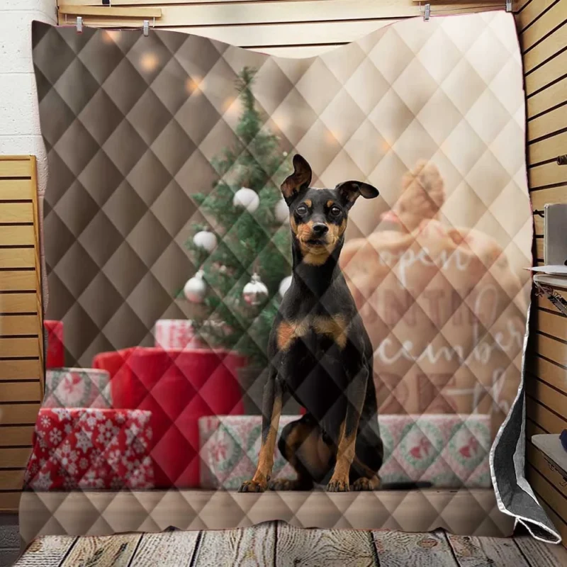 Doberman with Christmas Presents: Doberman Pinscher Quartet Quilt Blanket