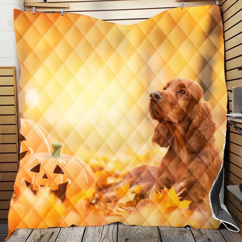 Fall Pumpkin Patch: English Cocker Spaniel Quartet Quilt Blanket