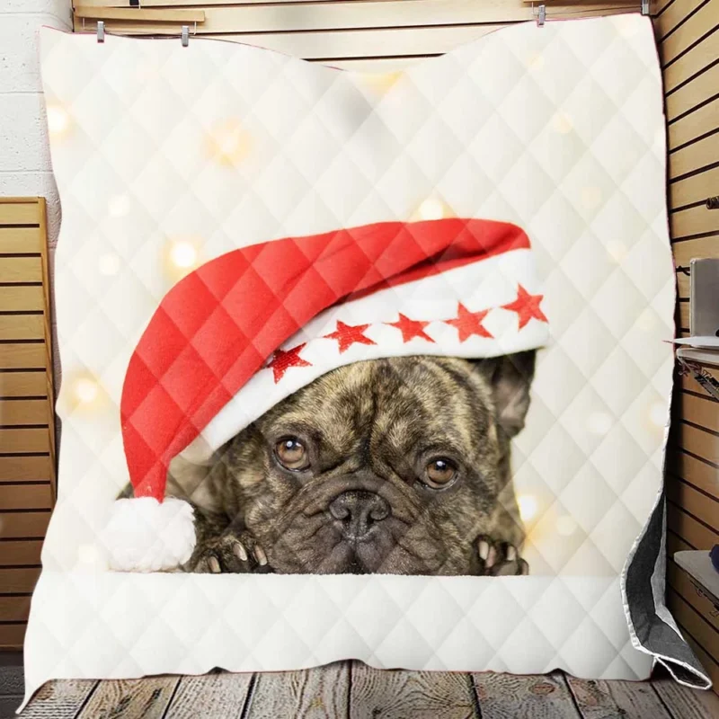 French Bulldog Santa Hat Elegance Quilt Blanket