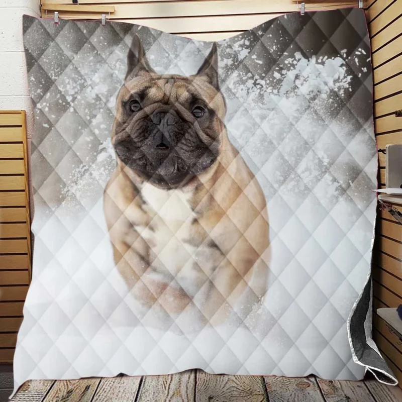 French Bulldog in Snow: A Winter Wonderland Quilt Blanket