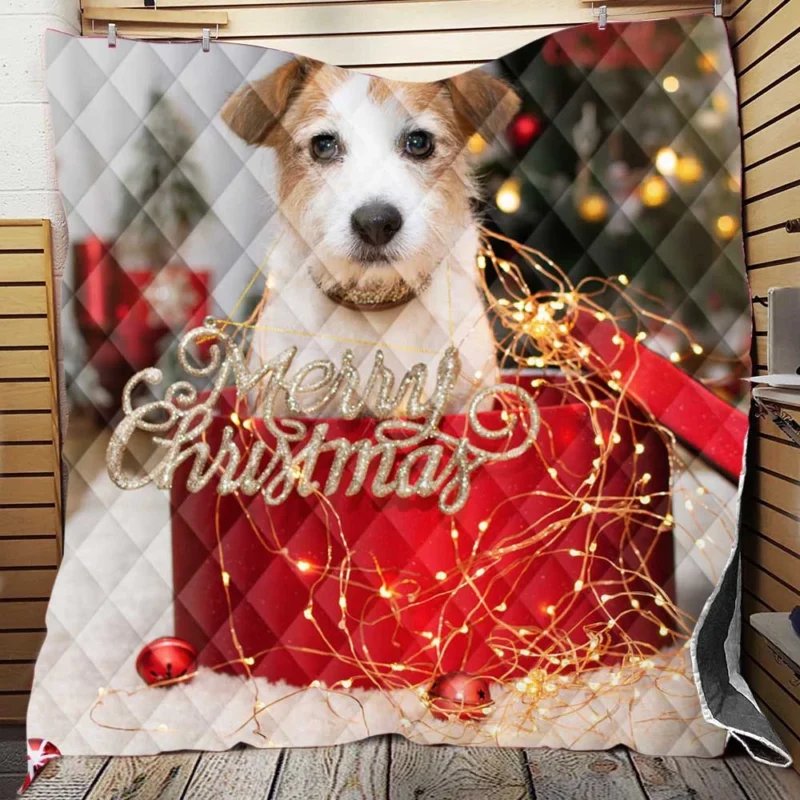 Merry Christmas Puppies: Jack Russell Terrier Quartet Quilt Blanket