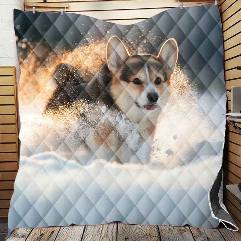 Snowy Adventures: Corgi in Winter Quilt Blanket