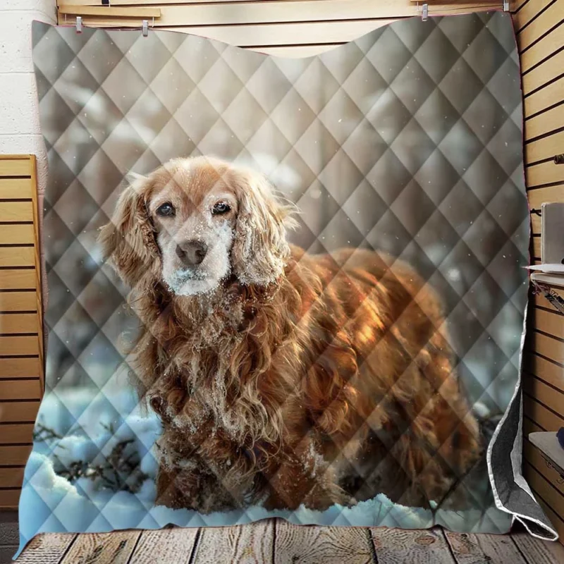 Snowy Serenity: Winter Wonderland Spaniel Quartet Quilt Blanket