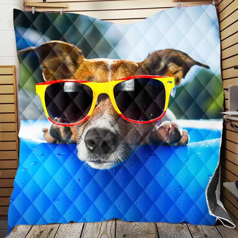 Summer Playtime Quartet: Jack Russell Terrier Pool Fun Quilt Blanket