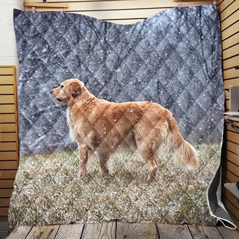 Winter Wonderland: Golden Retrievers in Snow Quilt Blanket