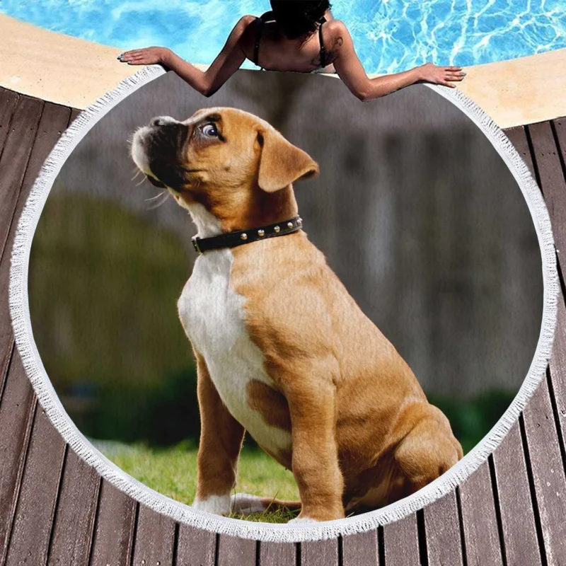 Adorable Boxer Puppy: Boxer Round Beach Towel 1