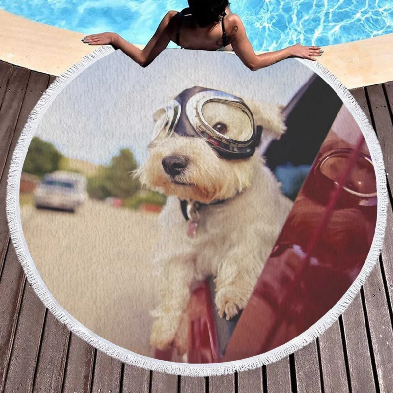 Adventurous West Highland White Terrier with Goggles Round Beach Towel 1