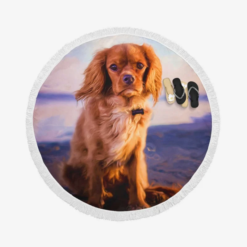 An Oil Painted Masterpiece: Cute Spaniel Artistry Round Beach Towel 1