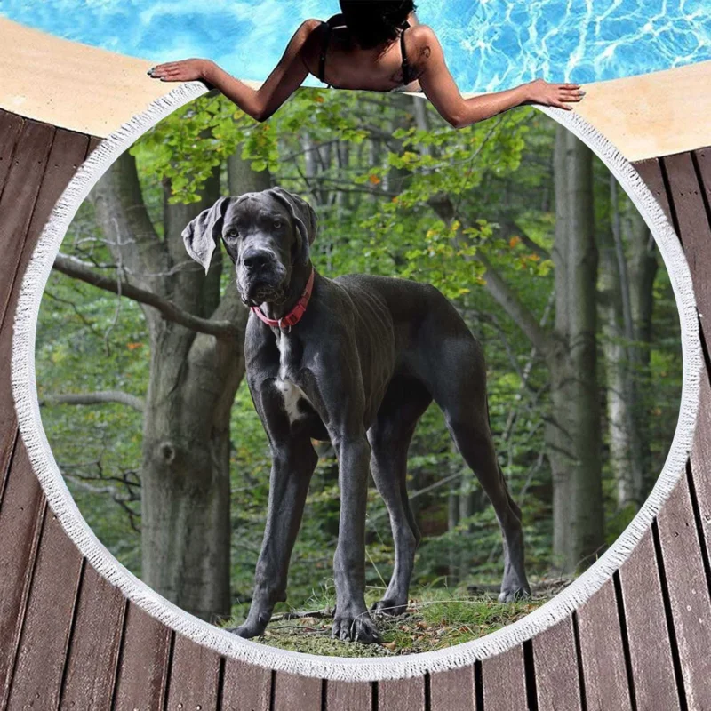 Forest Majesty Captured: Large Great Dane Round Beach Towel 1