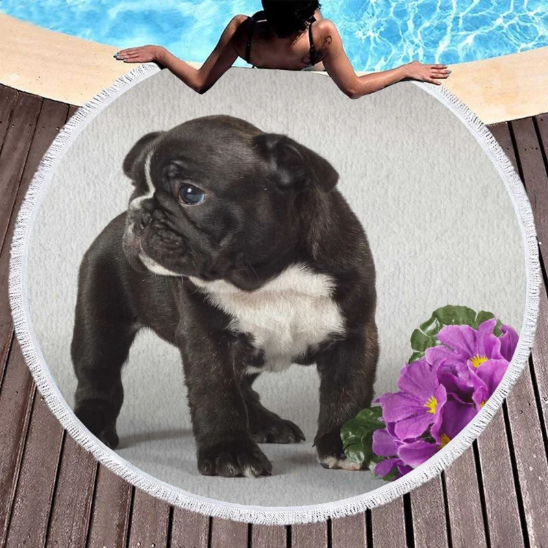 French Bulldog Pup: Innocence in Every Paw Round Beach Towel 1